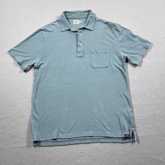 Faherty Polo Shir Men Medium Isle Feeder Stripe Olive‎ Navy Casual Spring - Picture 1 of 10